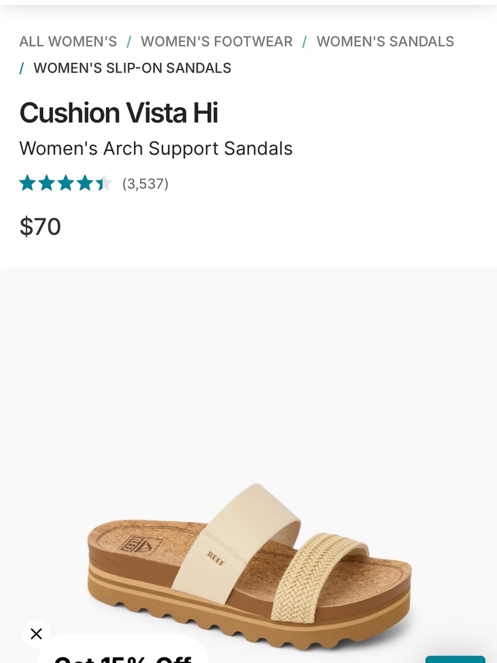 Reef Cushion Vista Hi Sandal in Cream and Tan
